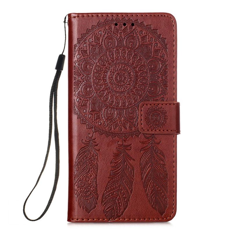 Folio Deksel Samsung Galaxy S21 Plus 5G Svart Dreamcatcher-Trykk Og Stropp