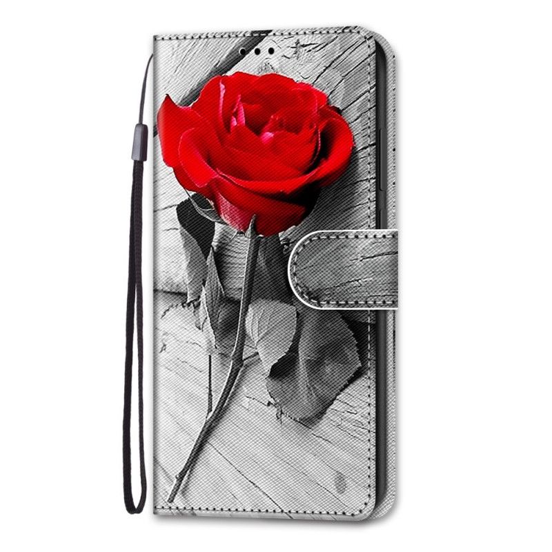 Lærdeksel Folio Deksel Samsung Galaxy S21 Plus 5G Rød Mobildeksel Blomsterunderverk
