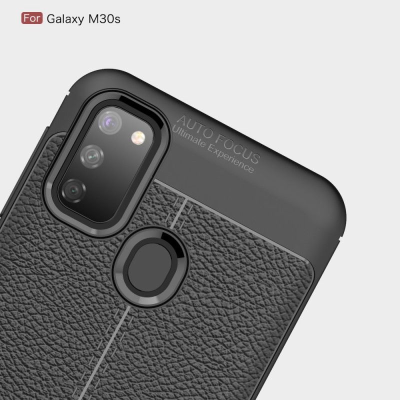 Deksel Samsung Galaxy M21 Svart Dobbeltlinjet Litchi-Effekt