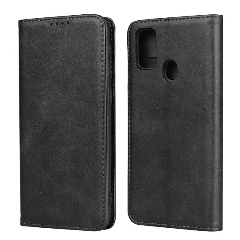 Folio Deksel for Samsung Galaxy M21 Svart Elegant Delt Skinn