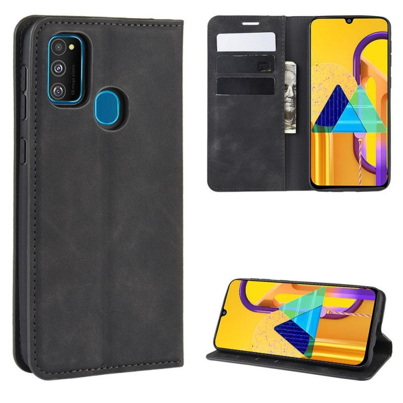 Folio Deksel for Samsung Galaxy M21 Svart Myk Skinneffekt