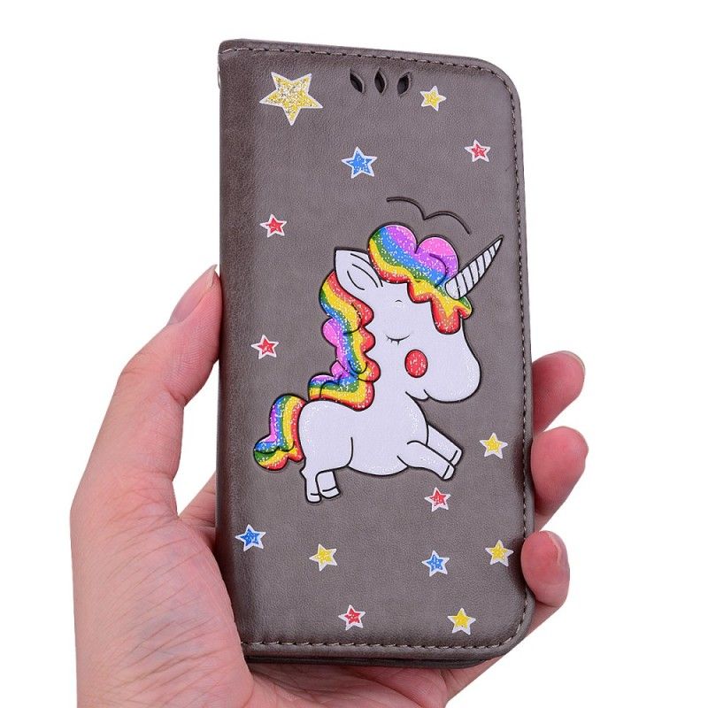 Folio Deksel for Huawei Y5 2018 Glitter Enhjørning