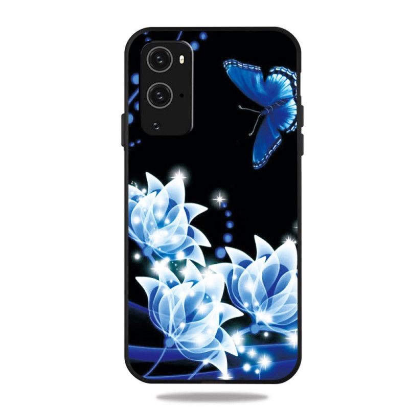Deksel for OnePlus 9 Sommerfugl Og Blå Blomster