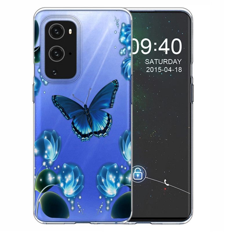 Deksel OnePlus 9 Mørkeblå Mobildeksel Luksus Sommerfugl