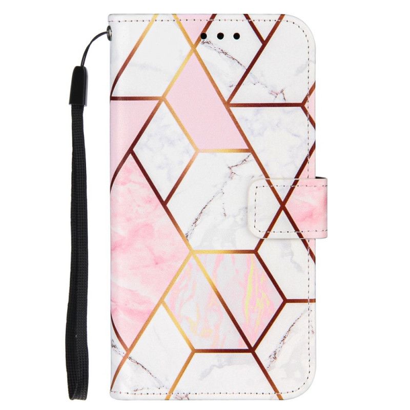 Folio Deksel for OnePlus 9 Rosa Geometrisk Marmor Med Stropp