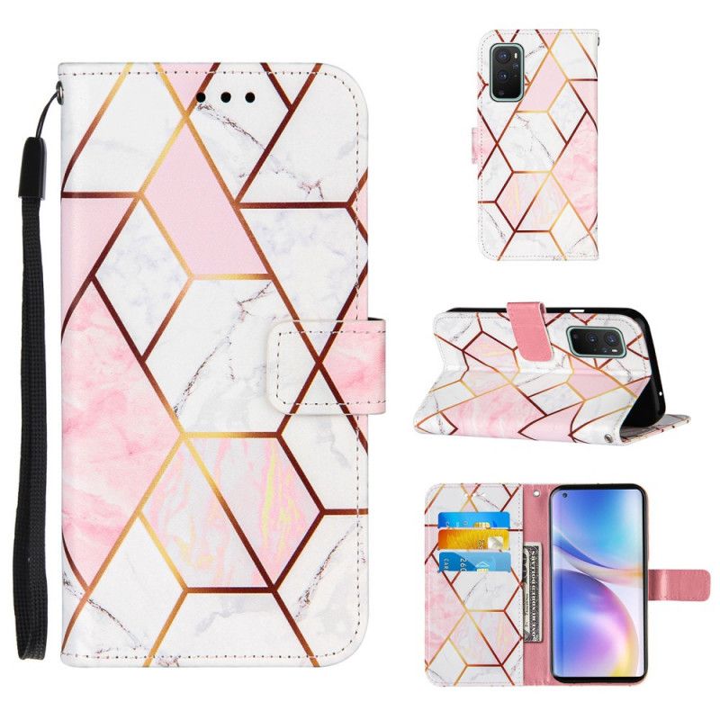 Folio Deksel for OnePlus 9 Rosa Geometrisk Marmor Med Stropp