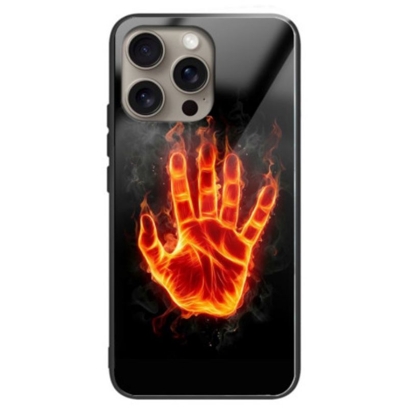 Deksel iPhone 16 Pro Hand On Fire Herdet Glass