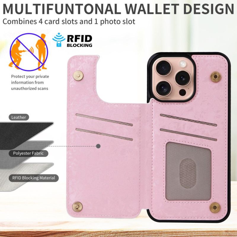 Deksel iPhone 16 Pro Kortholder Og Floral Rfid-beskyttelse Beskyttelse Deksel