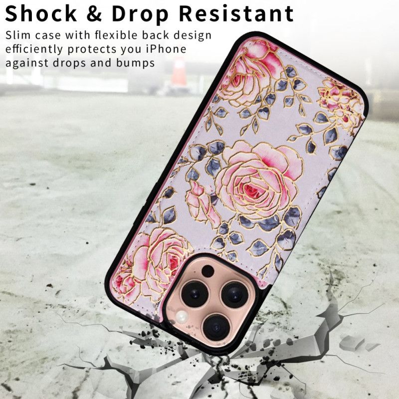 Deksel iPhone 16 Pro Kortholder Og Floral Rfid-beskyttelse Beskyttelse Deksel