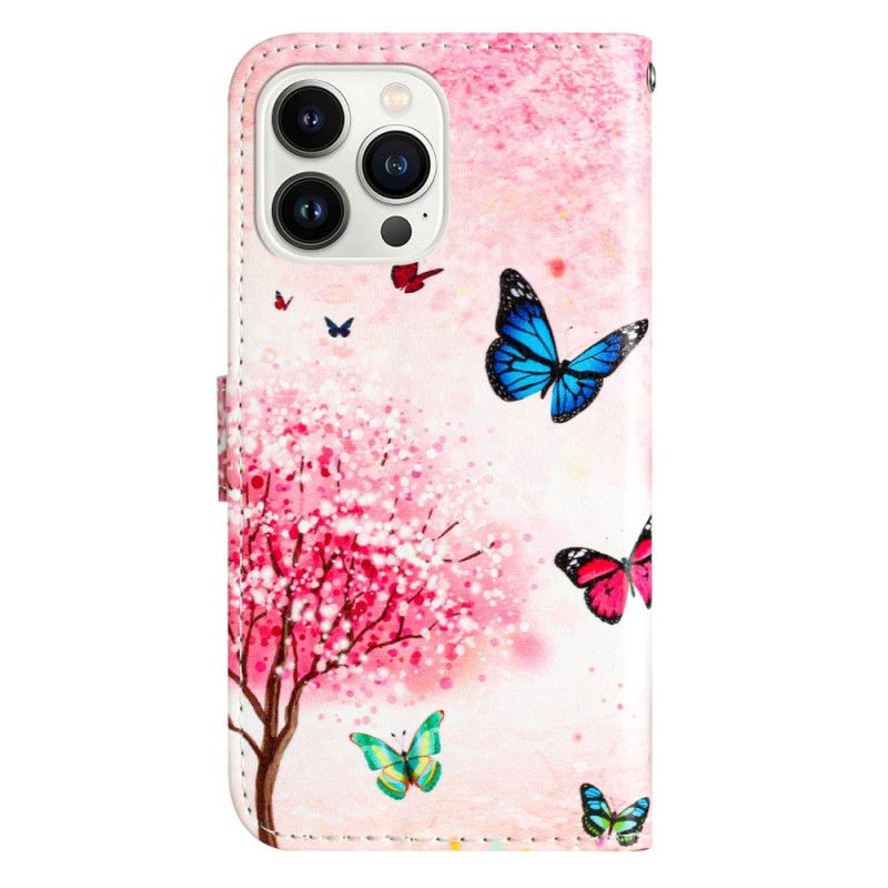 Folio Deksel iPhone 16 Pro Kirsebærblomstmønster