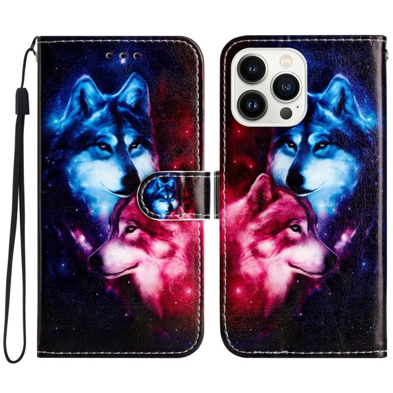 Folio Deksel iPhone 16 Pro Lanyard Wolves Beskyttelse Deksel