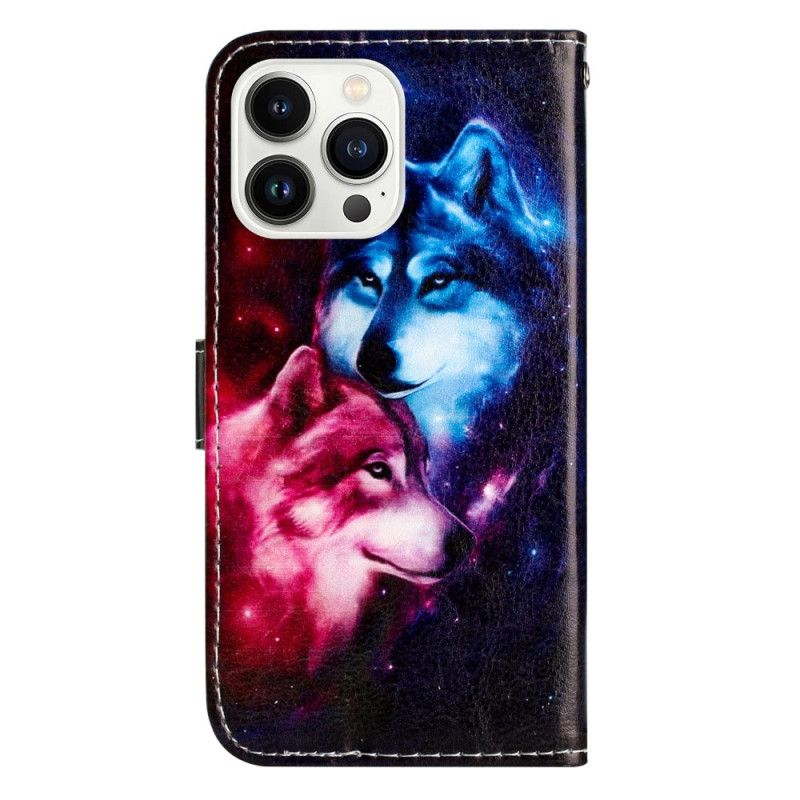 Folio Deksel iPhone 16 Pro Lanyard Wolves Beskyttelse Deksel