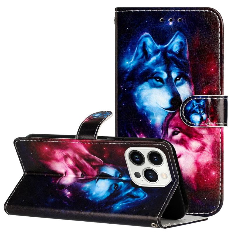 Folio Deksel iPhone 16 Pro Lanyard Wolves Beskyttelse Deksel