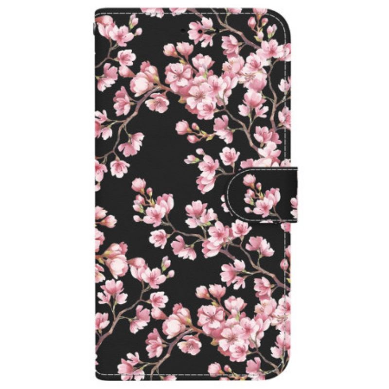 Folio Deksel iPhone 16 Pro Strappede Plommeblomster Beskyttelse Deksel