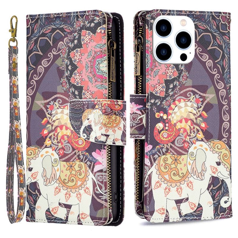 Folio Deksel iPhone 16 Pro Tribal Elephant Wallet Beskyttelse Deksel