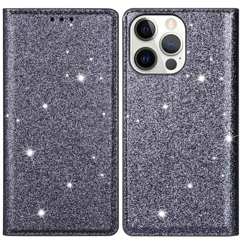 Folio Deksel Lær iPhone 16 Pro Mobildeksel Glitter