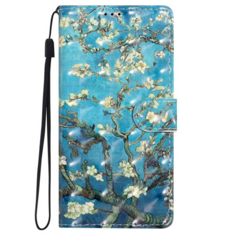 Lærdeksel Folio Deksel iPhone 16 Pro Mobildeksel Blomsterkunst Med Stropp