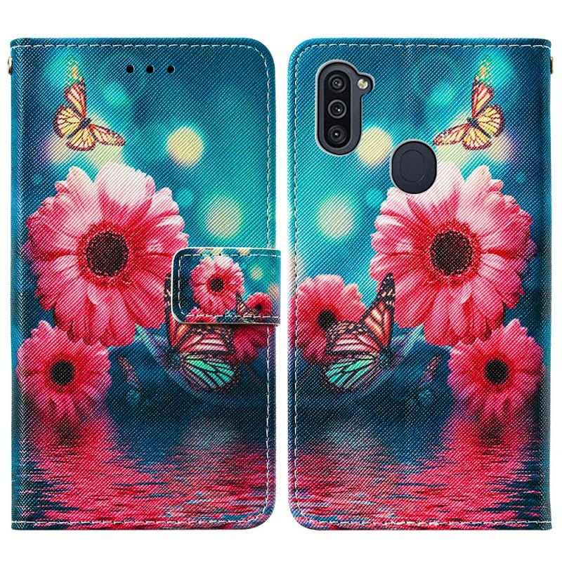 Folio Deksel Samsung Galaxy M11 Blomster Og Sommerfugler Beskyttelse