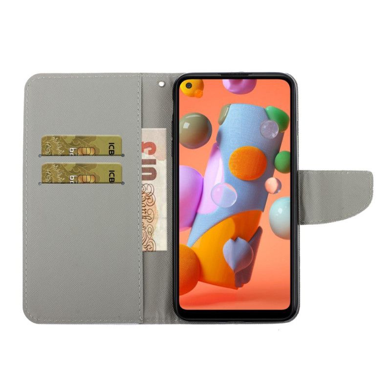 Folio Deksel Samsung Galaxy M11 Gul Sommerfugler Og Sommerblomster