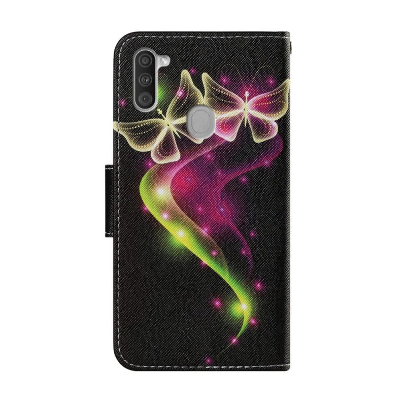 Folio Deksel Samsung Galaxy M11 Magenta Magiske Sommerfugler Beskyttelse