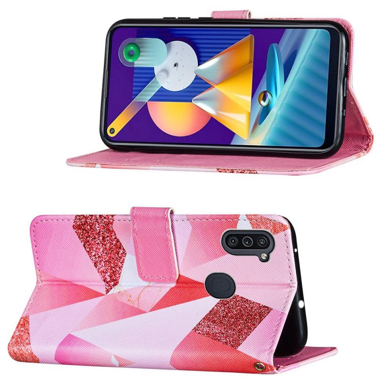 Folio Deksel Samsung Galaxy M11 Rosa Grafikk Anti-fall