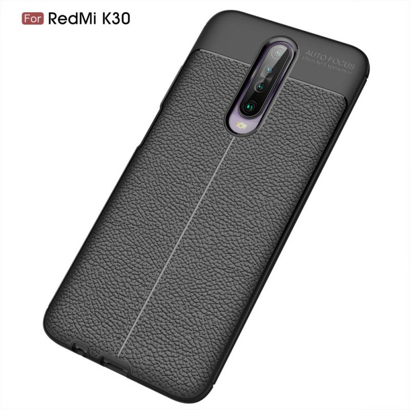 Deksel Xiaomi Redmi K30 Svart Dobbeltlinjet Litchi-Skinneffekt Beskyttelse