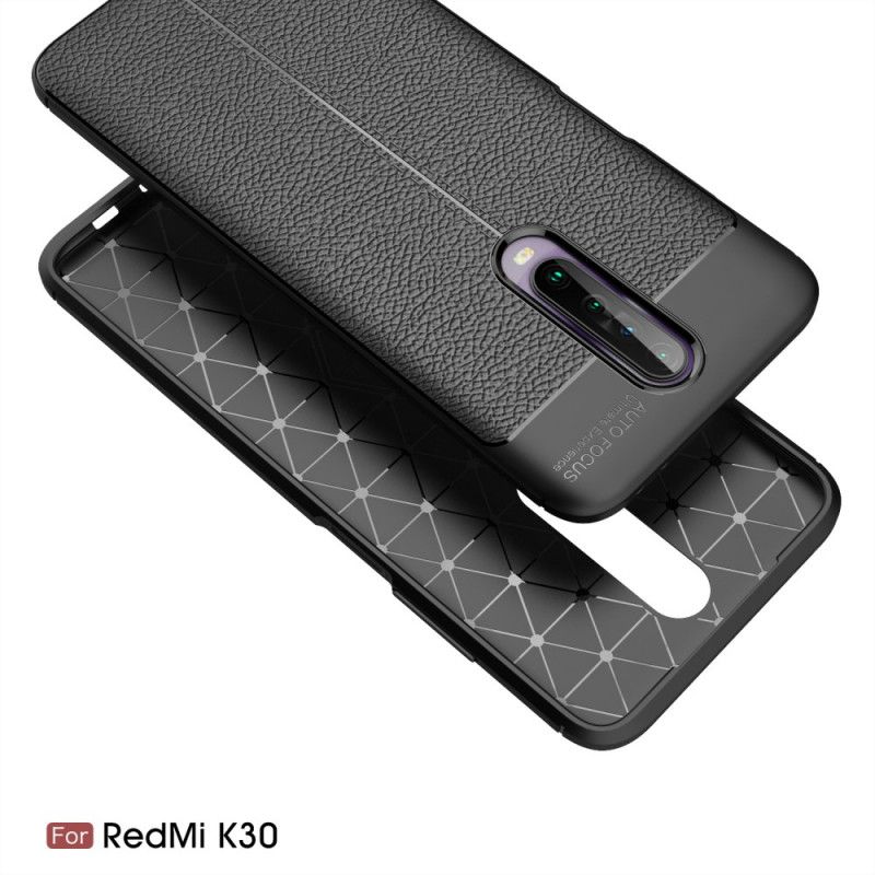 Deksel Xiaomi Redmi K30 Svart Dobbeltlinjet Litchi-Skinneffekt Beskyttelse