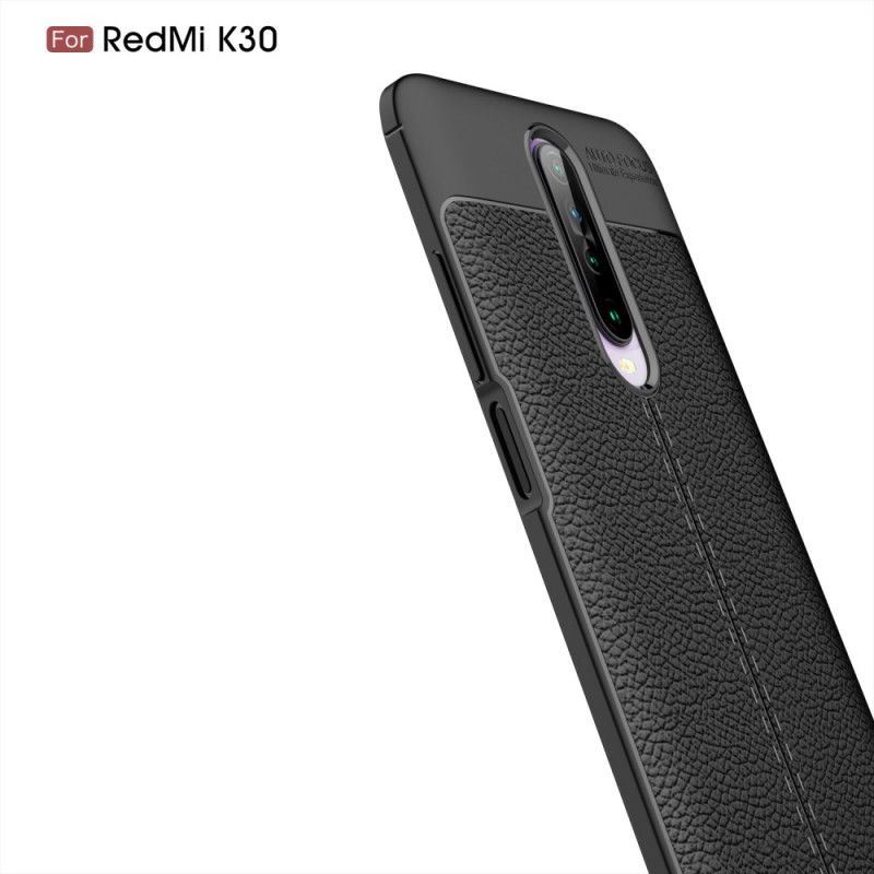 Deksel Xiaomi Redmi K30 Svart Dobbeltlinjet Litchi-Skinneffekt Beskyttelse