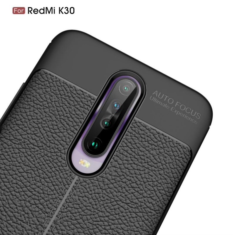 Deksel Xiaomi Redmi K30 Svart Dobbeltlinjet Litchi-Skinneffekt Beskyttelse