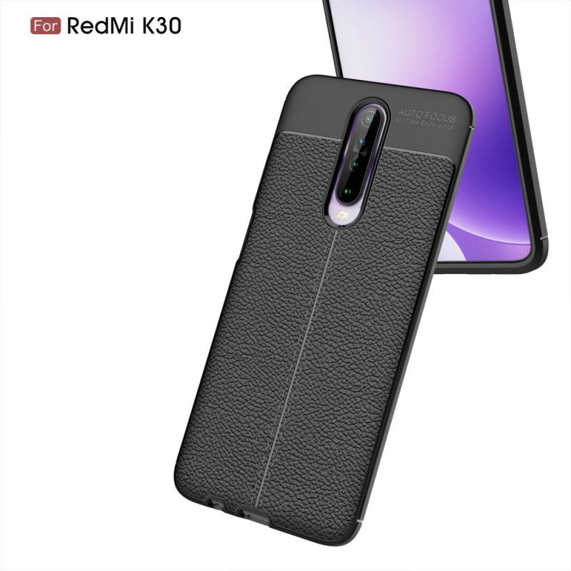 Deksel Xiaomi Redmi K30 Svart Dobbeltlinjet Litchi-Skinneffekt Beskyttelse