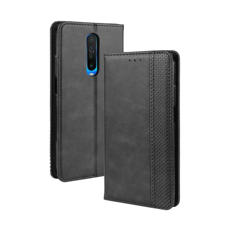 Folio Deksel for Xiaomi Redmi K30 Svart Stilisert Vintage-Skinneffekt