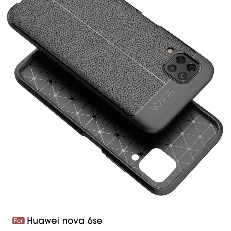 Deksel for Huawei P40 Lite Svart Dobbeltlinjet Litchi-Effekt