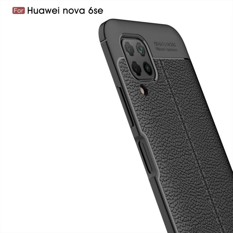 Deksel for Huawei P40 Lite Svart Dobbeltlinjet Litchi-Effekt