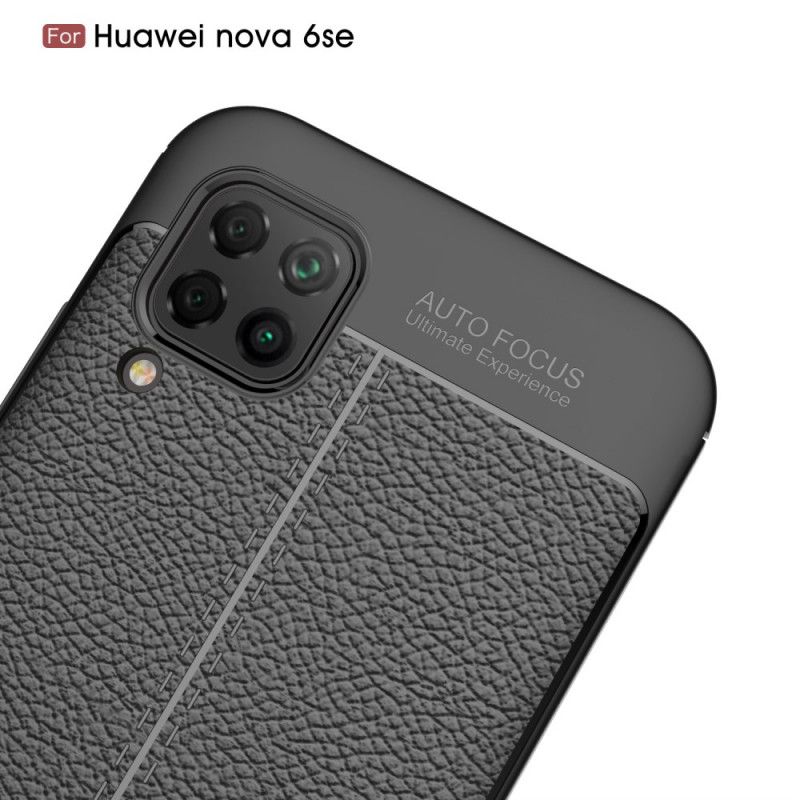 Deksel for Huawei P40 Lite Svart Dobbeltlinjet Litchi-Effekt