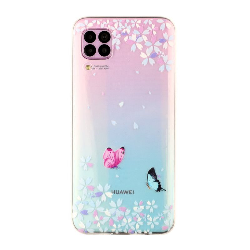 Deksel Huawei P40 Lite Gjennomsiktige Sommerfugler Og Blomster