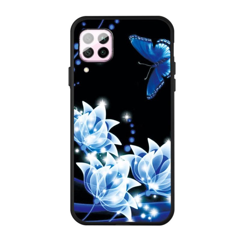 Deksel Huawei P40 Lite Sommerfugl Og Blå Blomster