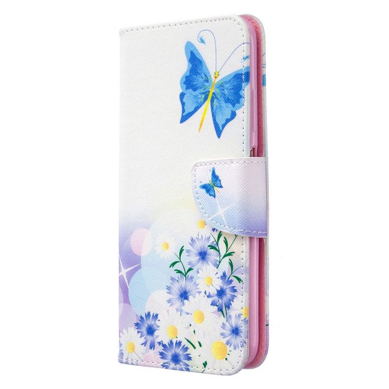 Folio Deksel for Huawei P40 Lite Magenta Malte Sommerfugler Og Blomster