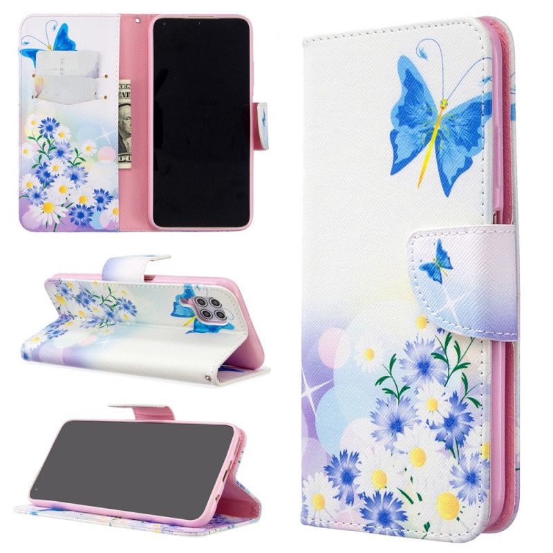 Folio Deksel for Huawei P40 Lite Magenta Malte Sommerfugler Og Blomster