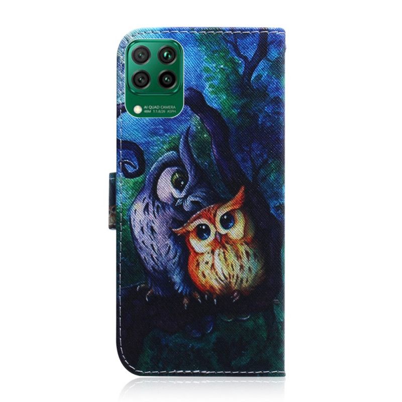 Folio Deksel for Huawei P40 Lite Maleri Av Ugler