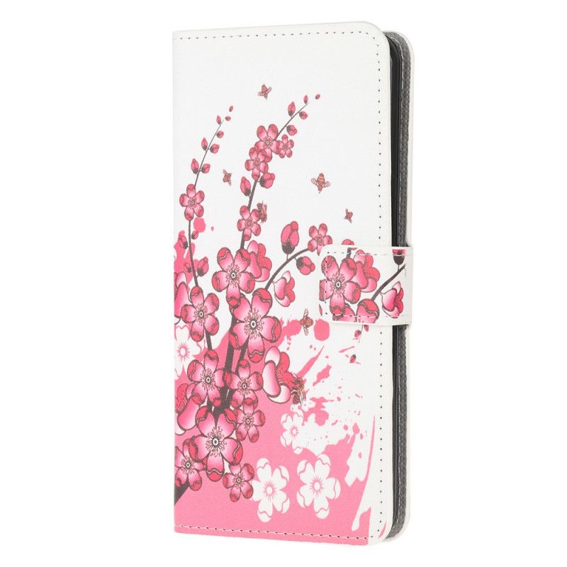 Lærdeksel Folio Deksel Huawei P40 Lite Magenta Mobildeksel Tropiske Blomster