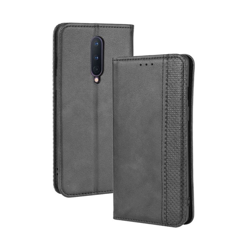 Folio Deksel for OnePlus 8 Svart Stilisert Vintage-Skinneffekt