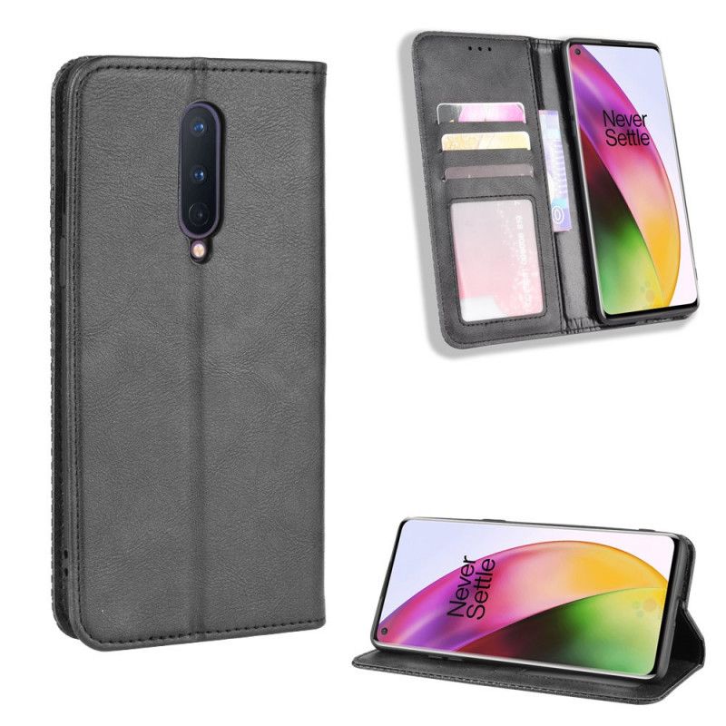 Folio Deksel for OnePlus 8 Svart Stilisert Vintage-Skinneffekt