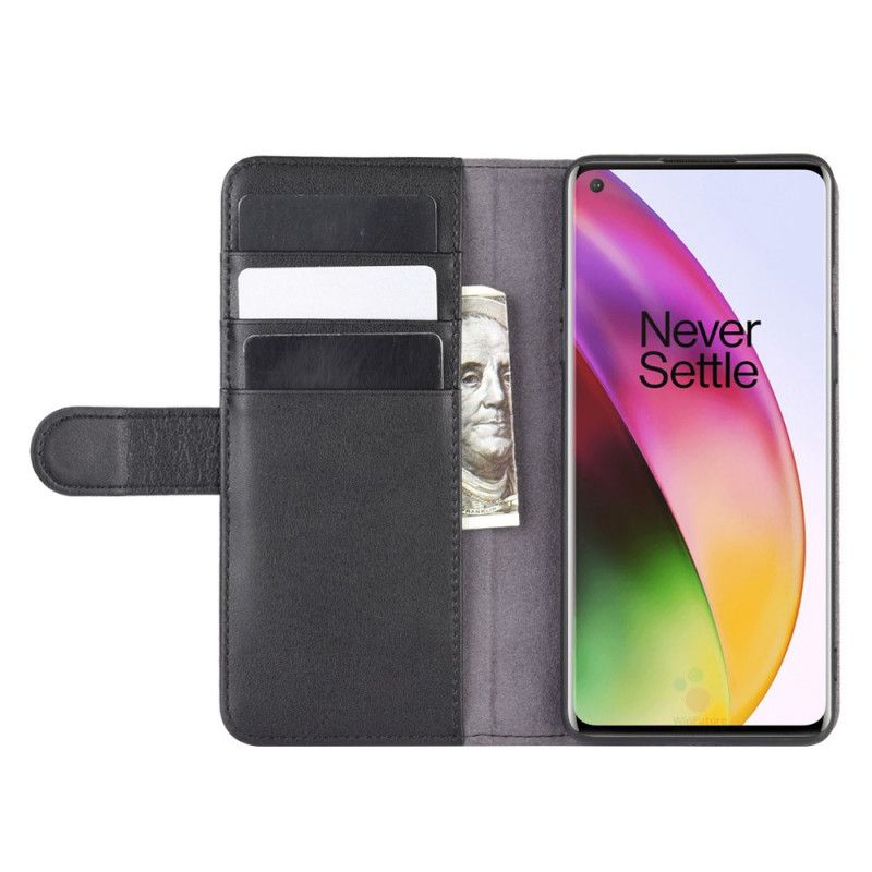 Folio Deksel OnePlus 8 Svart Delt Skinn