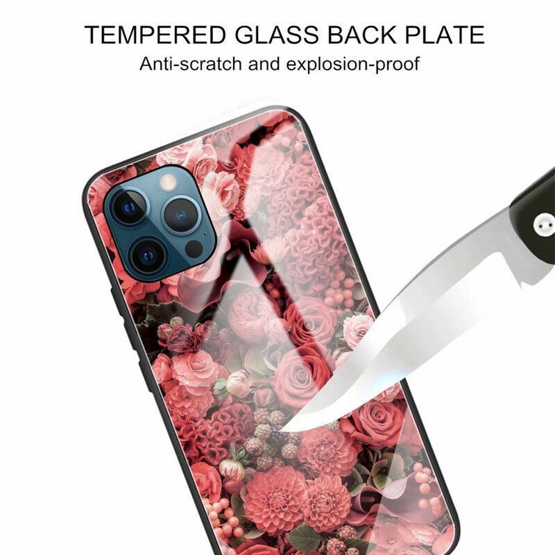 Deksel iPhone 13 Pro Rosa Blomster I Herdet Glass