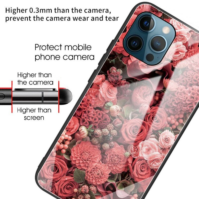 Deksel iPhone 13 Pro Rosa Blomster I Herdet Glass