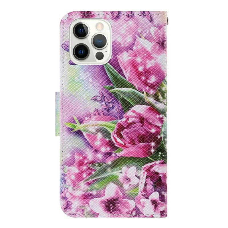 Folio Deksel iPhone 13 Pro Sommerfugler Og Tulipaner