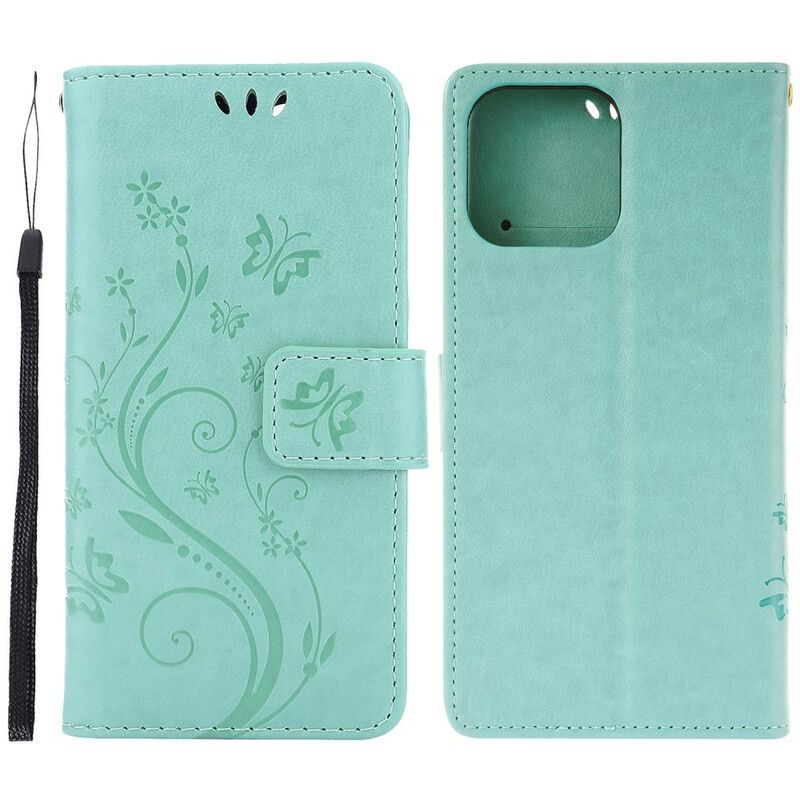 Folio Deksel iPhone 13 Pro Strappy Grafiske Blomster Beskyttelse Deksel