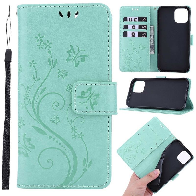 Folio Deksel iPhone 13 Pro Strappy Grafiske Blomster Beskyttelse Deksel