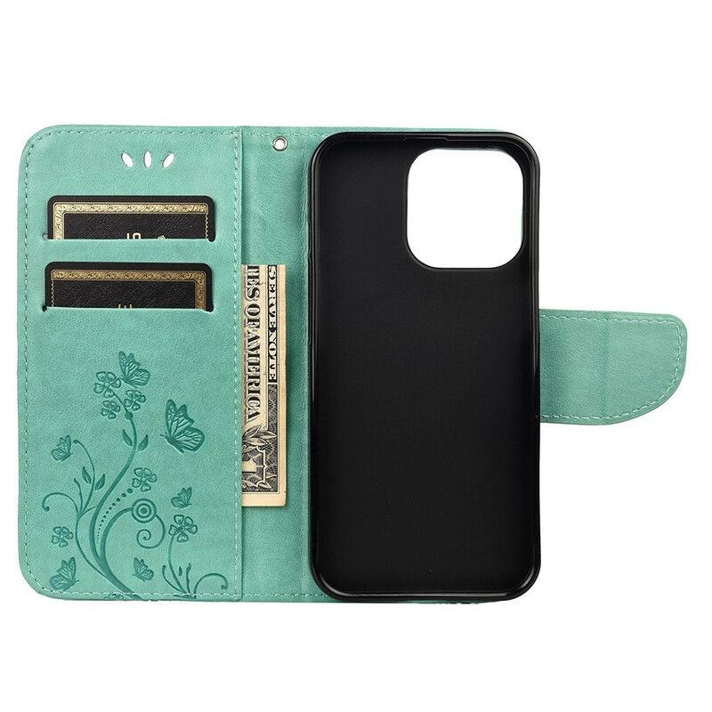 Folio Deksel Til iPhone 13 Pro Floral Strappy