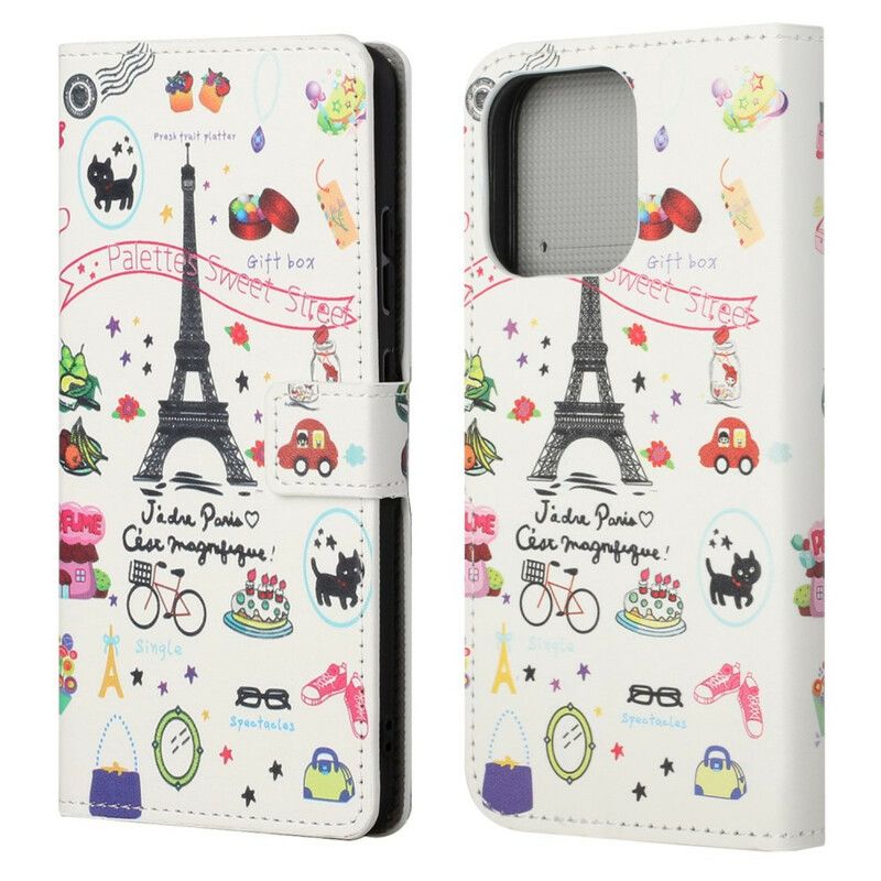 Lærdeksel Folio Deksel iPhone 13 Pro Mobildeksel Jeg Elsker Paris
